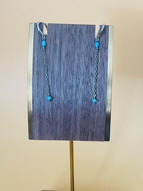 Stainless steel & blue enamel dangling earrings